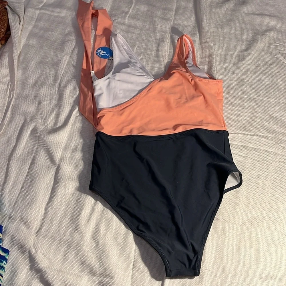 CUPSHE Women's One Piece Swimsuit Wrap Color Block Tie Side Bathing Suit Size Lg